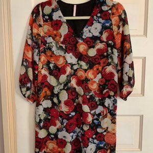 Lulus Floral Red Long Sleeve Dress - Size Small
